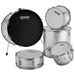 VEVOR Adult Drum Set, 5-Piece, 22 inches Complete Full Size Drum Kit with Bass Toms Snare Floor Drum Adjustable Throne Stands Cymbal Hi-Hat Pedal and Drumsticks, Beginner Drum Kit for Adults, Silver