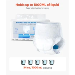 VEVOR Adult Incontinence Underwear, High Absorbent Protective Underwear for Men & Women, Disposable Adult Pull-ups Diaper with Leakproof Leg Cuff & Wetness Indicator - L Size, 64 Count (4 Packs of 16)