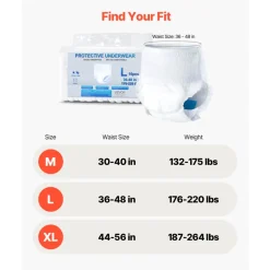 VEVOR Adult Incontinence Underwear, High Absorbent Protective Underwear for Men & Women, Disposable Adult Pull-ups Diaper with Leakproof Leg Cuff & Wetness Indicator - L Size, 64 Count (4 Packs of 16)
