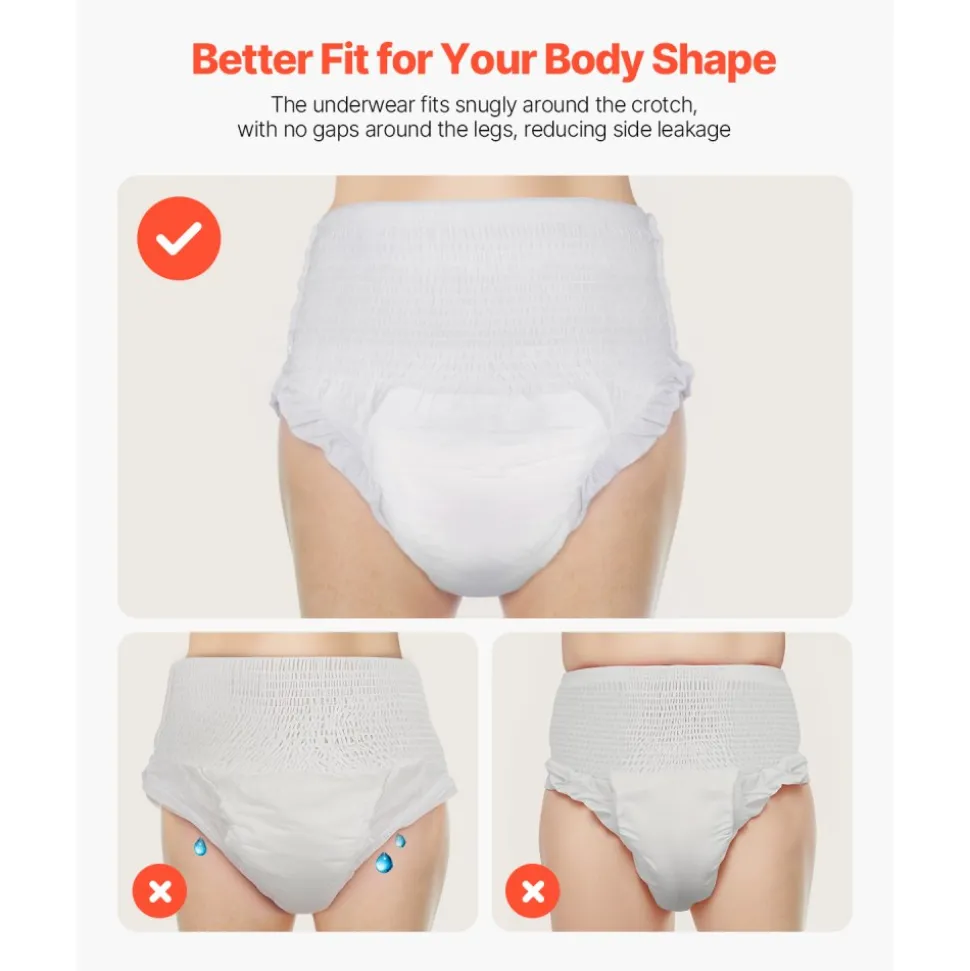 VEVOR Adult Incontinence Underwear, High Absorbent Protective Underwear for Men & Women, Disposable Adult Pull-ups Diaper with Leakproof Leg Cuff & Wetness Indicator - L Size, 64 Count (4 Packs of 16)
