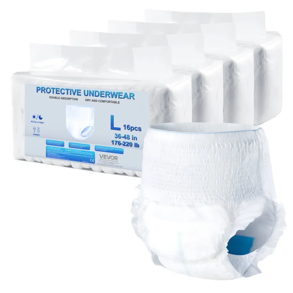 VEVOR Adult Incontinence Underwear, High Absorbent Protective Underwear for Men & Women, Disposable Adult Pull-ups Diaper with Leakproof Leg Cuff & Wetness Indicator - L Size, 64 Count (4 Packs of 16)