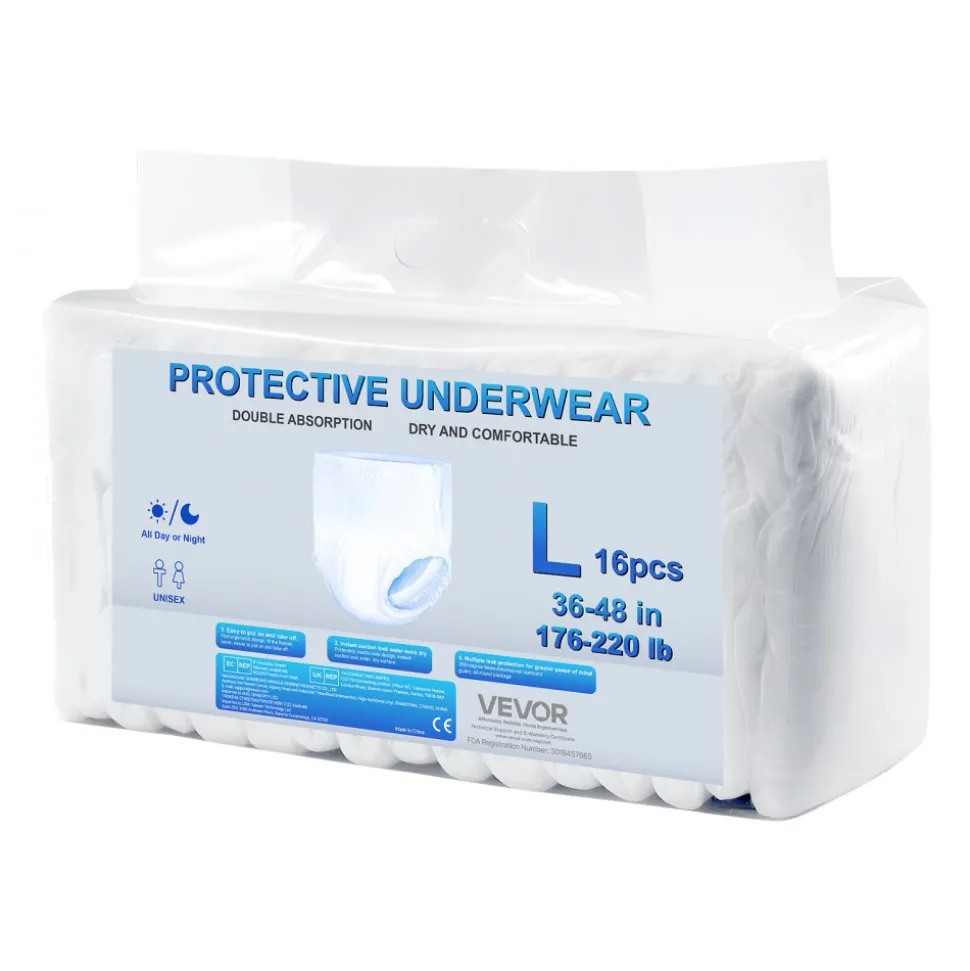 VEVOR Adult Incontinence Underwear, High Absorbent Protective Underwear for Men & Women, Disposable Adult Pull-ups Diaper with Leakproof Leg Cuff & Wetness Indicator - L Size, 64 Count (4 Packs of 16)