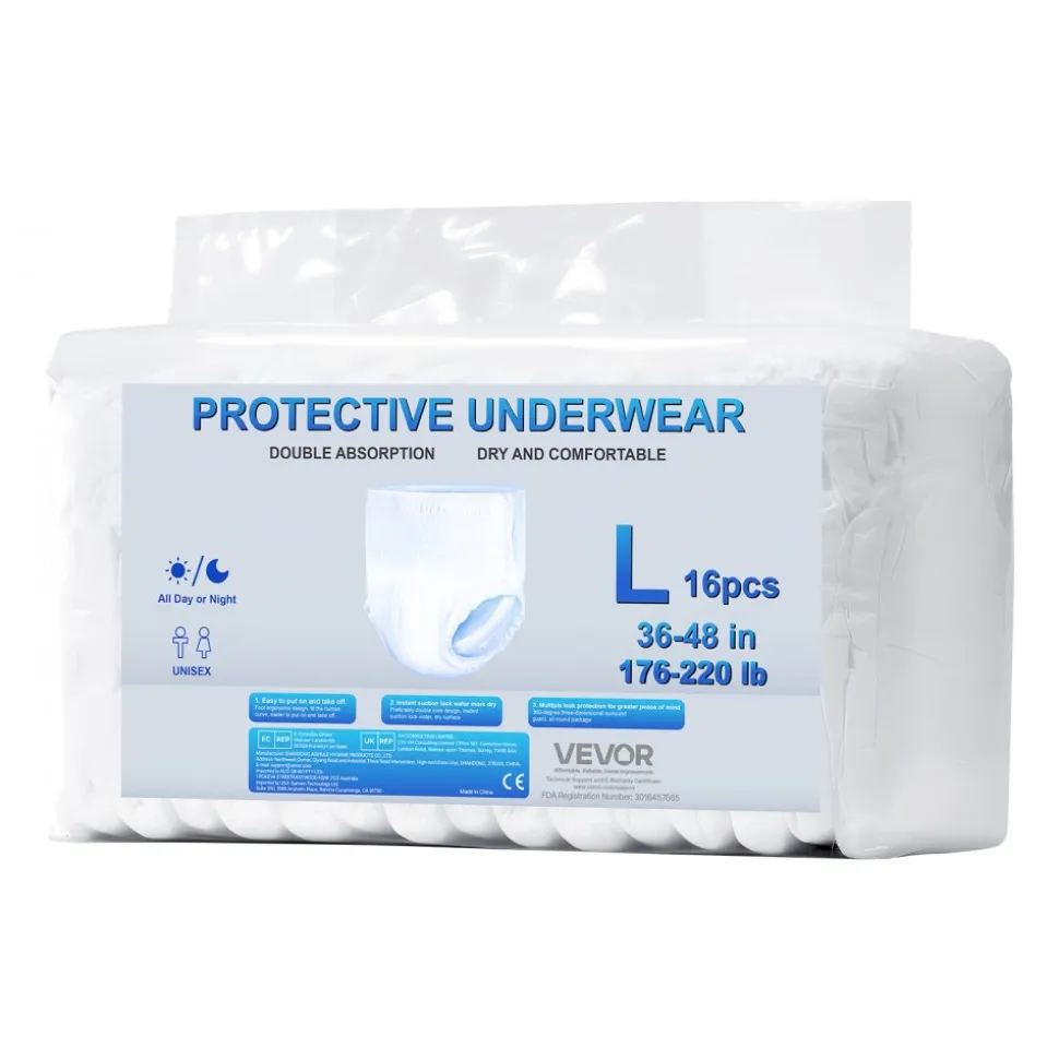VEVOR Adult Incontinence Underwear, High Absorbent Protective Underwear for Men & Women, Disposable Adult Pull-ups Diaper with Leakproof Leg Cuff & Wetness Indicator - L Size, 64 Count (4 Packs of 16)