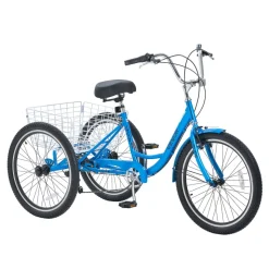 VEVOR Adult Tricycle 24 inch 7 Speed Trikes for Adult 3 Wheel Cruiser Bike, w/ Cargo Basket, Adjustable Seat, and Double-Wall Wheel Rims, Carbon Steel Shopping Tricycles for Women, Men, Senior (Blue)