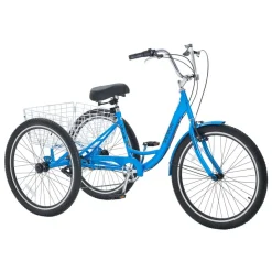 VEVOR Adult Tricycle 26 inch 7 Speed Trikes for Adult 3 Wheel Cruiser Bike, w/ Cargo Basket, Adjustable Seat, and Double-Wall Wheel Rims, Carbon Steel Shopping Tricycles for Women, Men, Senior (Blue)