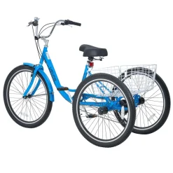 VEVOR Adult Tricycle 26 inch 7 Speed Trikes for Adult 3 Wheel Cruiser Bike, w/ Cargo Basket, Adjustable Seat, and Double-Wall Wheel Rims, Carbon Steel Shopping Tricycles for Women, Men, Senior (Blue)