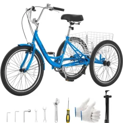 VEVOR Adult Tricycle 26 inch Trike for Adult 3 Wheel Cruiser Bike, with Cargo Basket, Adjustable Seat, and Double-Wall Wheel Rims, Carbon Steel Shopping Picnic Tricycles for Women, Men, Seniors