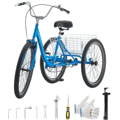 VEVOR Adult Tricycle 26 inch Trike for Adult 3 Wheel Cruiser Bike, with Cargo Basket, Adjustable Seat, and Double-Wall Wheel Rims, Carbon Steel Shopping Picnic Tricycles for Women, Men, Seniors
