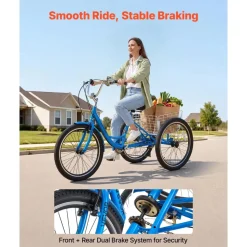 VEVOR Adult Tricycle 26 inch Trike for Adult 3 Wheel Cruiser Bike, with Cargo Basket, Adjustable Seat, and Double-Wall Wheel Rims, Carbon Steel Shopping Picnic Tricycles for Women, Men, Seniors