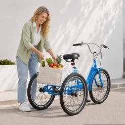 VEVOR Adult Tricycle 24 inch Trike for Adult 3 Wheel Cruiser Bike, with Cargo Basket, Adjustable Seat, and Double-Wall Wheel Rims, Carbon Steel Shopping Picnic Tricycles for Women, Men, Seniors