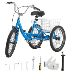VEVOR Adult Tricycle 20 inch Trike for Adult 3 Wheel Cruiser Bike, with Cargo Basket, Adjustable Seat, and Double-Wall Wheel Rims, Carbon Steel Shopping Picnic Tricycles for Women, Men, Seniors