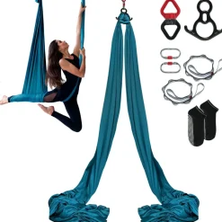 VEVOR Aerial Silk & Yoga Swing, 8.7 Yards, Aerial Yoga Hammock Kit with 100gsm Nylon Fabric, Full Rigging Hardware & Easy Set-up Guide, Antigravity Flying for All Levels Fitness Bodybuilding, Green