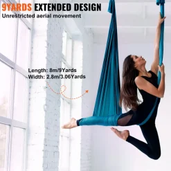 VEVOR Aerial Silk & Yoga Swing, 8.7 Yards, Aerial Yoga Hammock Kit with 100gsm Nylon Fabric, Full Rigging Hardware & Easy Set-up Guide, Antigravity Flying for All Levels Fitness Bodybuilding, Green