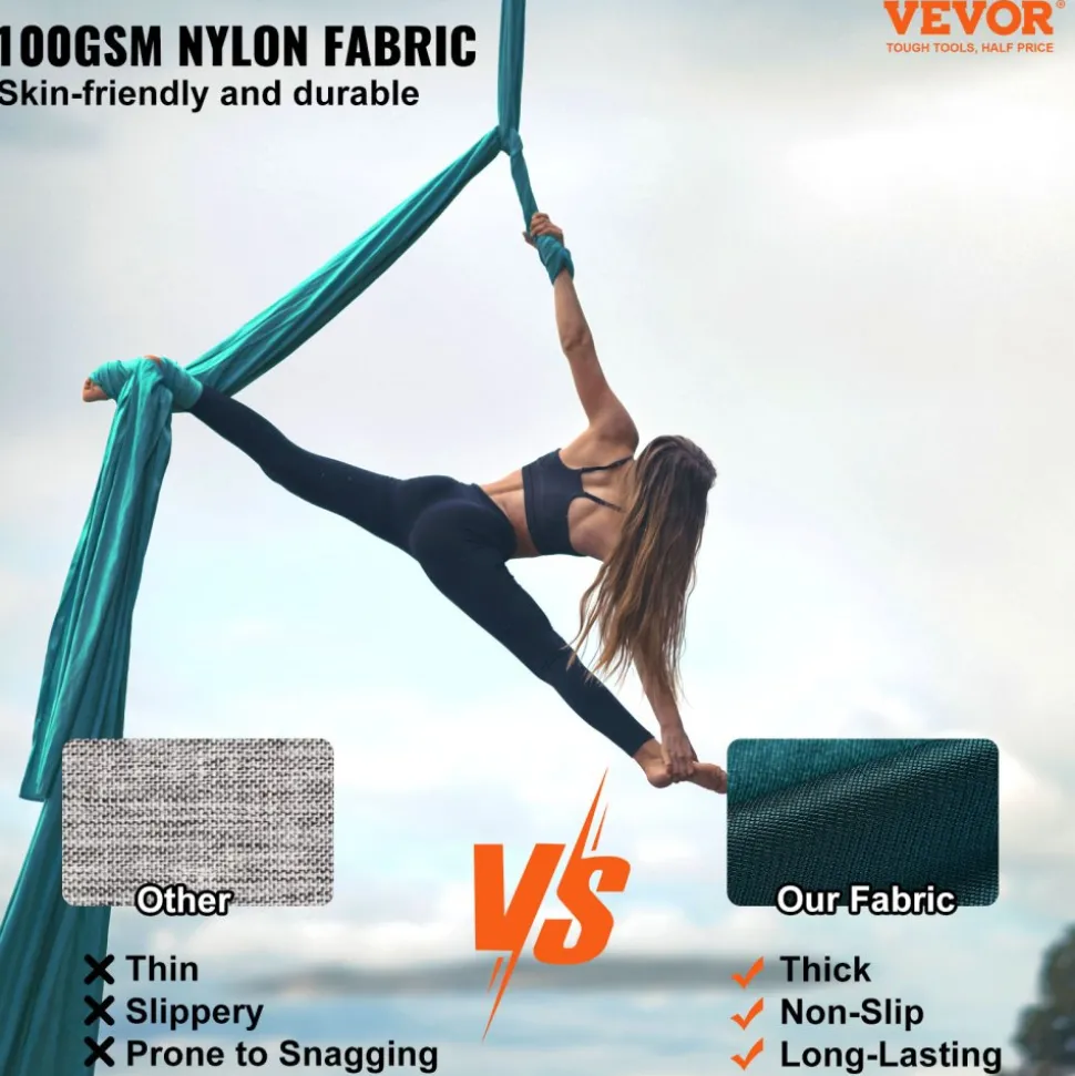 VEVOR Aerial Silk & Yoga Swing, 11 Yards, Aerial Yoga Hammock Kit with 100gsm Nylon Fabric, Full Rigging Hardware & Easy Set-up Guide, Antigravity Flying for All Levels Fitness Bodybuilding, Green