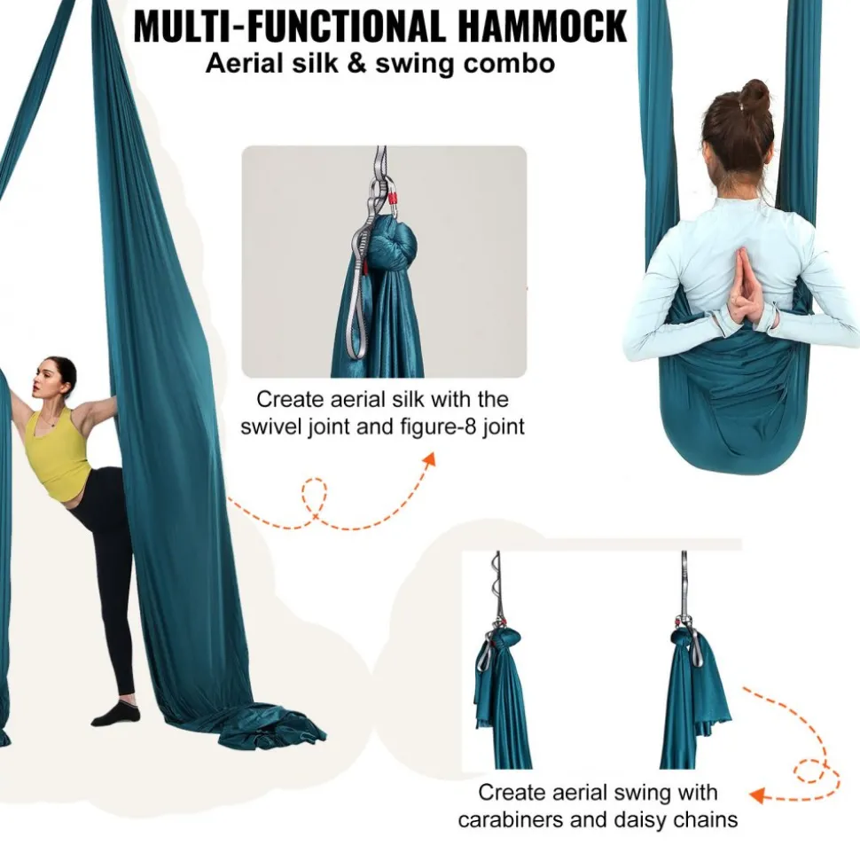 VEVOR Aerial Silk & Yoga Swing, 11 Yards, Aerial Yoga Hammock Kit with 100gsm Nylon Fabric, Full Rigging Hardware & Easy Set-up Guide, Antigravity Flying for All Levels Fitness Bodybuilding, Green