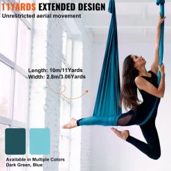 VEVOR Aerial Silk & Yoga Swing, 11 Yards, Aerial Yoga Hammock Kit with 100gsm Nylon Fabric, Full Rigging Hardware & Easy Set-up Guide, Antigravity Flying for All Levels Fitness Bodybuilding, Green