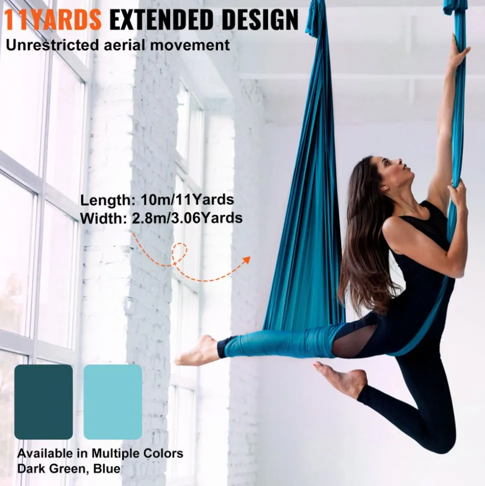 VEVOR Aerial Silk & Yoga Swing, 11 Yards, Aerial Yoga Hammock Kit with 100gsm Nylon Fabric, Full Rigging Hardware & Easy Set-up Guide, Antigravity Flying for All Levels Fitness Bodybuilding, Green