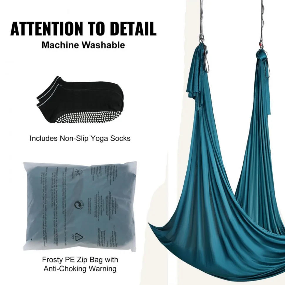 VEVOR Aerial Silk & Yoga Swing, 11 Yards, Aerial Yoga Hammock Kit with 100gsm Nylon Fabric, Full Rigging Hardware & Easy Set-up Guide, Antigravity Flying for All Levels Fitness Bodybuilding, Green