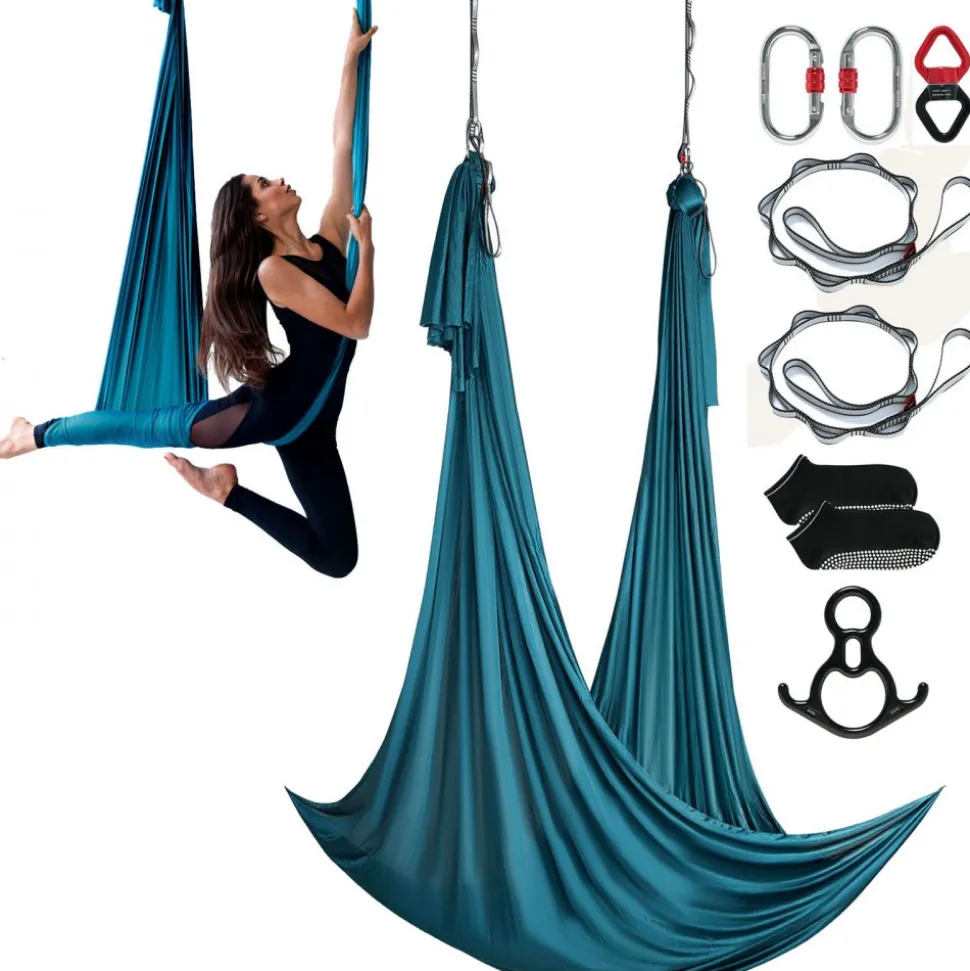 VEVOR Aerial Silk & Yoga Swing, 11 Yards, Aerial Yoga Hammock Kit with 100gsm Nylon Fabric, Full Rigging Hardware & Easy Set-up Guide, Antigravity Flying for All Levels Fitness Bodybuilding, Green