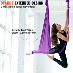 VEVOR Aerial Silk & Yoga Swing, 8.7 Yards, Aerial Yoga Hammock Kit with 100gsm Nylon Fabric, Full Rigging Hardware & Easy Set-up Guide, Antigravity Flying for All Levels Fitness Bodybuilding, Purple