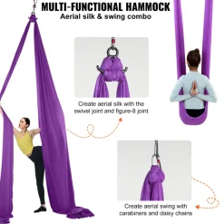 VEVOR Aerial Silk & Yoga Swing, 8.7 Yards, Aerial Yoga Hammock Kit with 100gsm Nylon Fabric, Full Rigging Hardware & Easy Set-up Guide, Antigravity Flying for All Levels Fitness Bodybuilding, Purple