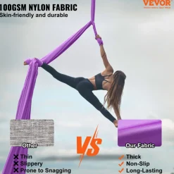 VEVOR Aerial Silk & Yoga Swing, 8.7 Yards, Aerial Yoga Hammock Kit with 100gsm Nylon Fabric, Full Rigging Hardware & Easy Set-up Guide, Antigravity Flying for All Levels Fitness Bodybuilding, Purple