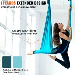 VEVOR Aerial Silk & Yoga Swing, 11 Yards, Aerial Yoga Hammock Kit with 100gsm Nylon Fabric, Full Rigging Hardware & Easy Set-up Guide, Antigravity Flying for All Levels Fitness Bodybuilding, Blue