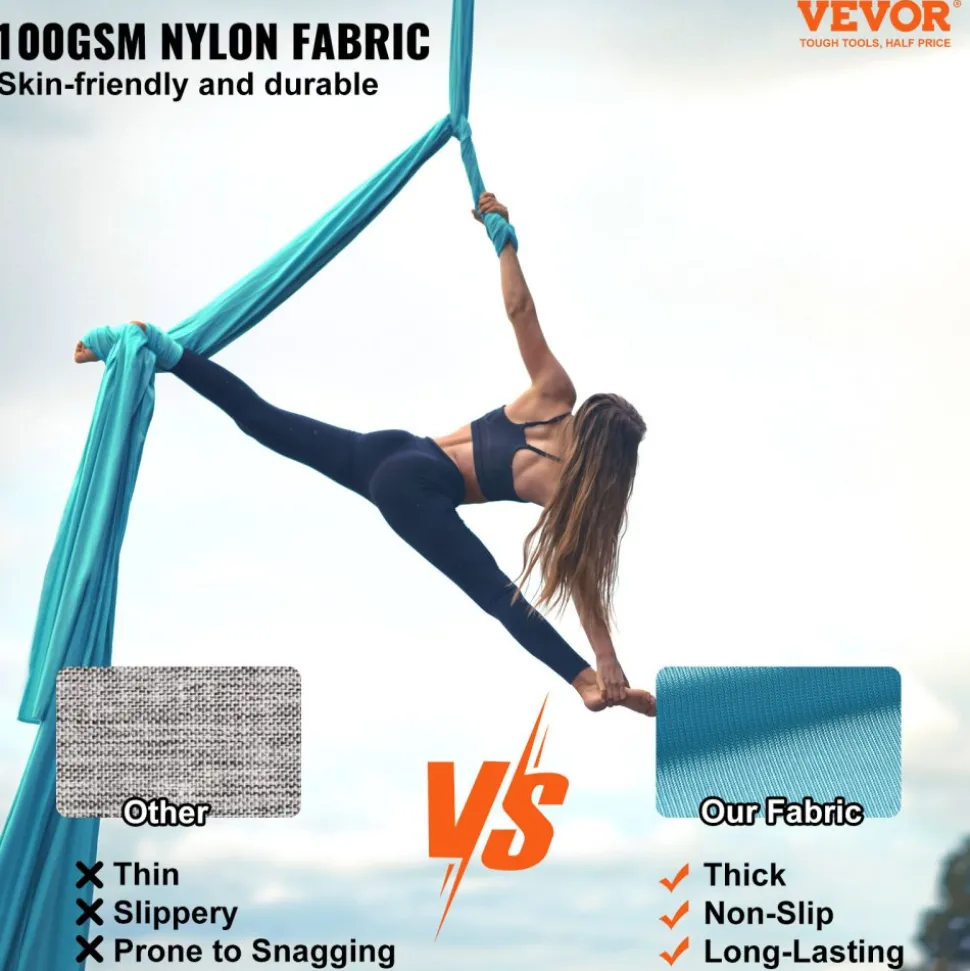 VEVOR Aerial Silk & Yoga Swing, 11 Yards, Aerial Yoga Hammock Kit with 100gsm Nylon Fabric, Full Rigging Hardware & Easy Set-up Guide, Antigravity Flying for All Levels Fitness Bodybuilding, Blue