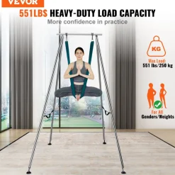 VEVOR Aerial Yoga Frame & Yoga Hammock, 9.67 ft Height Professional Yoga Swing Stand Comes with 6.6 Yards Aerial Hammock, Max 551.15 lbs Load Capacity Yoga Rig for Indoor Outdoor Aerial Yoga, Green