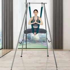 VEVOR Aerial Yoga Frame & Yoga Hammock, 9.67 ft Height Professional Yoga Swing Stand Comes with 6.6 Yards Aerial Hammock, Max 551.15 lbs Load Capacity Yoga Rig for Indoor Outdoor Aerial Yoga, Green