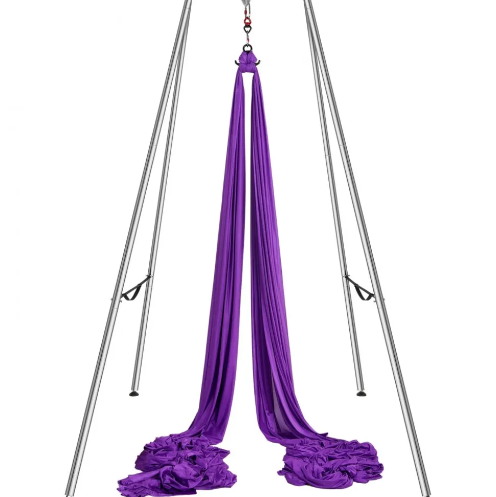 VEVOR Aerial Yoga Frame & Yoga Hammock, 9.67 ft Height Professional Yoga Swing Stand Comes with 13.1 Yards Aerial Hammock, Max 551.15 lbs Load Capacity Yoga Rig for Indoor Outdoor Aerial Yoga, Purple