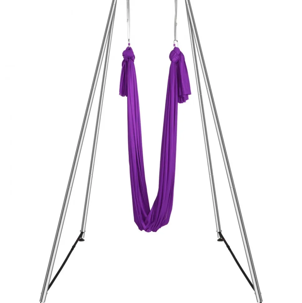VEVOR Aerial Yoga Frame & Yoga Hammock, 9.67 ft Height Professional Yoga Swing Stand Comes with 13.1 Yards Aerial Hammock, Max 551.15 lbs Load Capacity Yoga Rig for Indoor Outdoor Aerial Yoga, Purple