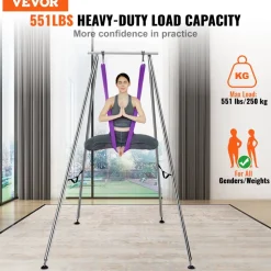 VEVOR Aerial Yoga Frame & Yoga Hammock, 9.67 ft Height Professional Yoga Swing Stand Comes with 13.1 Yards Aerial Hammock, Max 551.15 lbs Load Capacity Yoga Rig for Indoor Outdoor Aerial Yoga, Purple