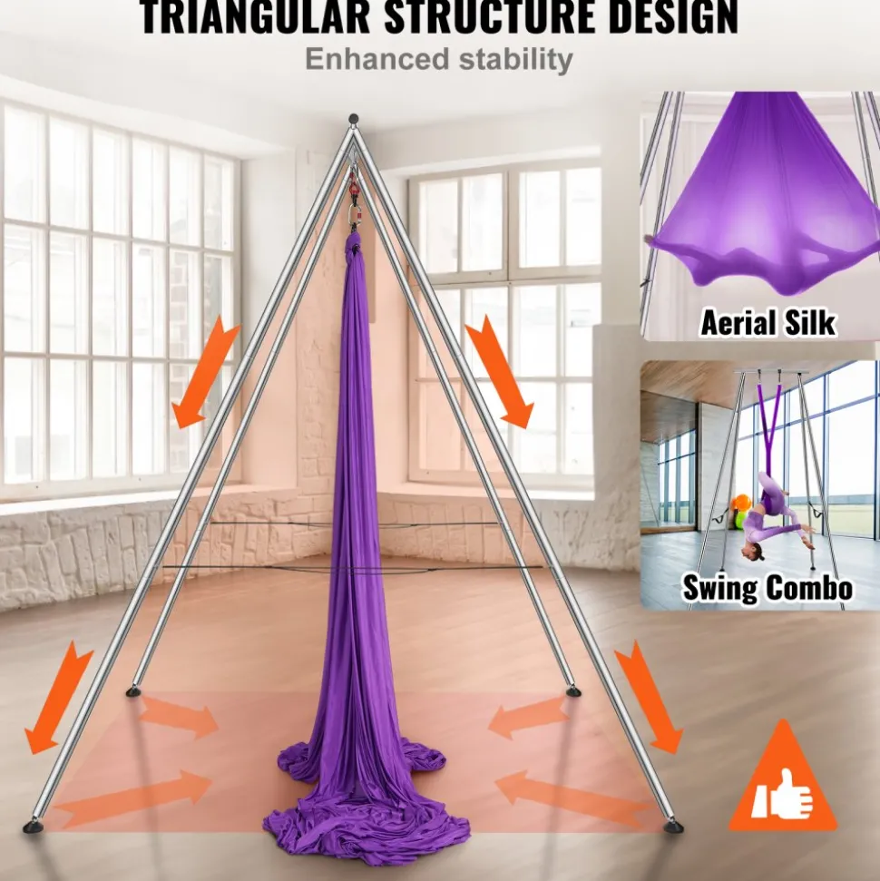 VEVOR Aerial Yoga Frame & Yoga Hammock, 9.67 ft Height Professional Yoga Swing Stand Comes with 13.1 Yards Aerial Hammock, Max 551.15 lbs Load Capacity Yoga Rig for Indoor Outdoor Aerial Yoga, Purple