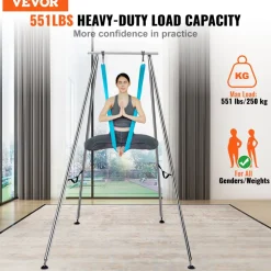 VEVOR Aerial Yoga Frame & Yoga Hammock, 9.67 ft Height Professional Yoga Swing Stand Comes with 13.1 Yards Aerial Hammock, Max 551.15 lbs Load Capacity Yoga Rig for Indoor Outdoor Aerial Yoga, Blue