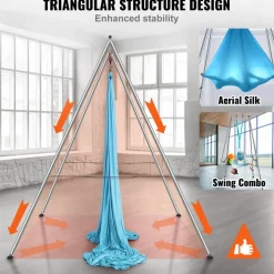 VEVOR Aerial Yoga Frame & Yoga Hammock, 9.67 ft Height Professional Yoga Swing Stand Comes with 13.1 Yards Aerial Hammock, Max 551.15 lbs Load Capacity Yoga Rig for Indoor Outdoor Aerial Yoga, Blue