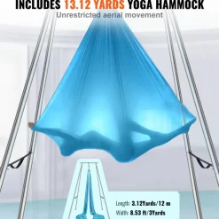 VEVOR Aerial Yoga Frame & Yoga Hammock, 9.67 ft Height Professional Yoga Swing Stand Comes with 13.1 Yards Aerial Hammock, Max 551.15 lbs Load Capacity Yoga Rig for Indoor Outdoor Aerial Yoga, Blue