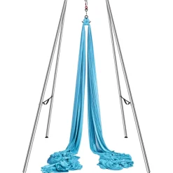 VEVOR Aerial Yoga Frame & Yoga Hammock, 9.67 ft Height Professional Yoga Swing Stand Comes with 13.1 Yards Aerial Hammock, Max 551.15 lbs Load Capacity Yoga Rig for Indoor Outdoor Aerial Yoga, Blue