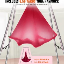 VEVOR Aerial Yoga Frame & Yoga Hammock, 9.67 ft Height Professional Yoga Swing Stand Comes with 6.6 Yards Aerial Hammock, Max 551.15 lbs Load Capacity, Yoga Rig for Indoor Outdoor Aerial Yoga, Red