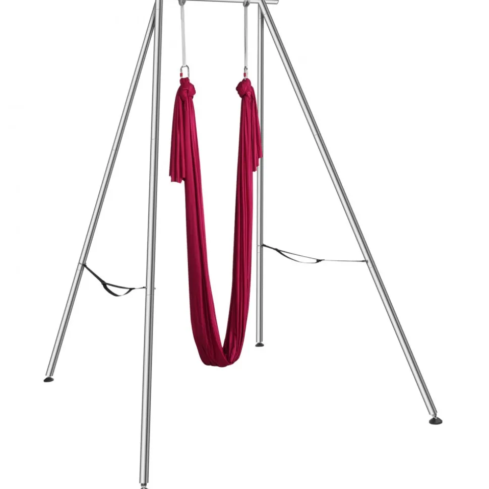 VEVOR Aerial Yoga Frame & Yoga Hammock, 9.67 ft Height Professional Yoga Swing Stand Comes with 6.6 Yards Aerial Hammock, Max 551.15 lbs Load Capacity, Yoga Rig for Indoor Outdoor Aerial Yoga, Red