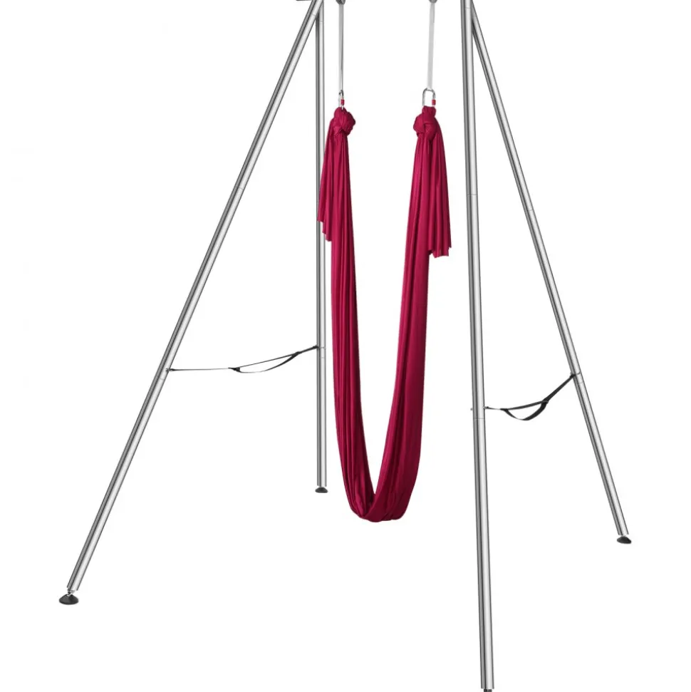 VEVOR Aerial Yoga Frame & Yoga Hammock, 9.67 ft Height Professional Yoga Swing Stand Comes with 6.6 Yards Aerial Hammock, Max 551.15 lbs Load Capacity, Yoga Rig for Indoor Outdoor Aerial Yoga, Red