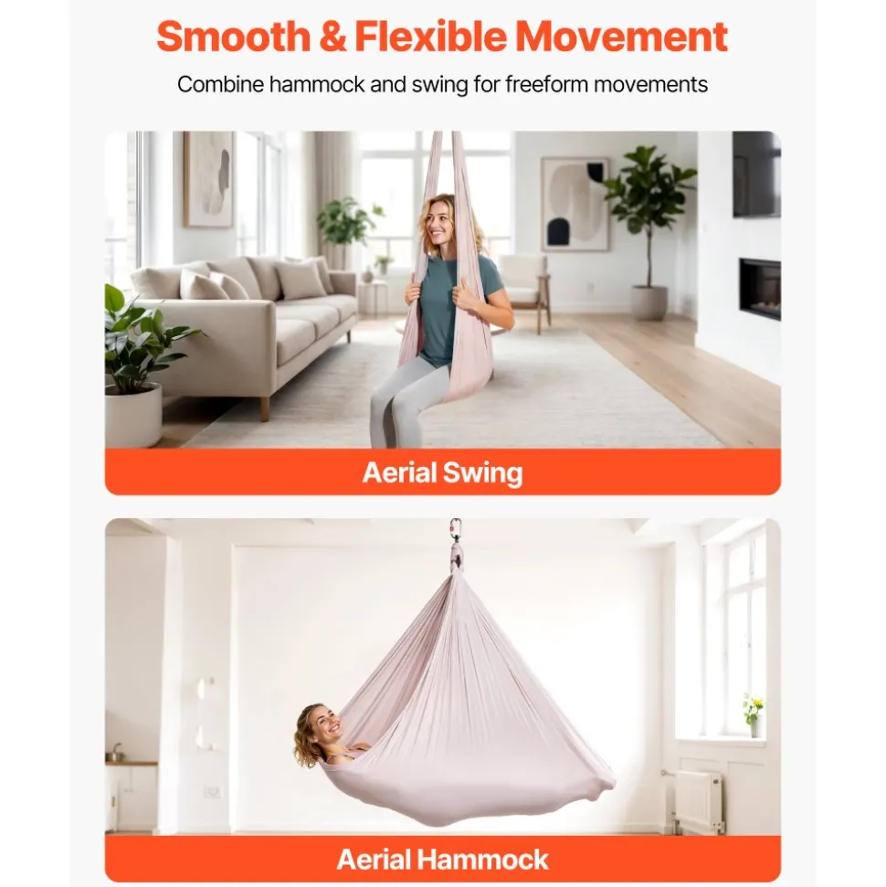 VEVOR Aerial Yoga Hammock, 300 lbs Load Aerial Silk, Yoga Swing with Nylon Fabric, PE Zipper Bag for Parent-Child Interaction, Strengthen Muscles & Improve Practice, Hammock and Swing Combo