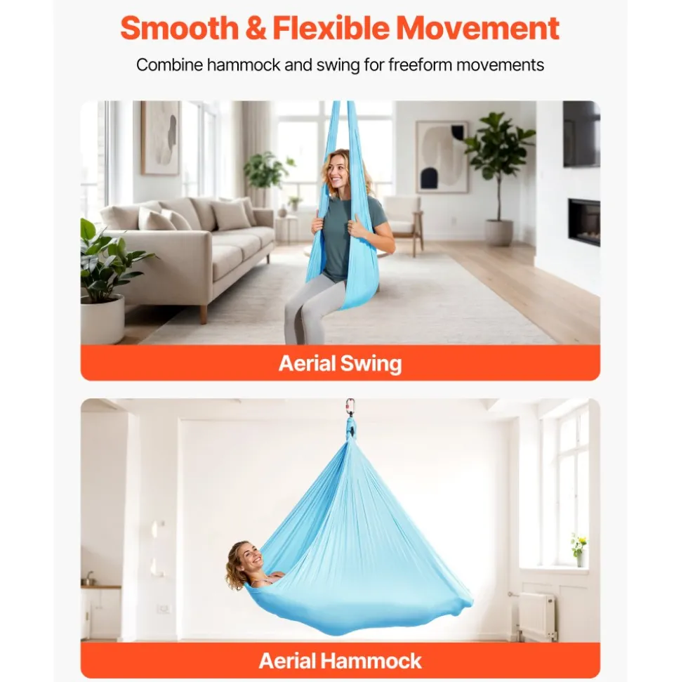 VEVOR Aerial Yoga Hammock, Maximum 300 lbs Load Aerial Silk, Yoga Swing with Nylon Fabric, Daisy Rope, PE Zipper Bag, Gymnastics Swings Suitable for Men and Women, Dual-Function Hammock & Swing