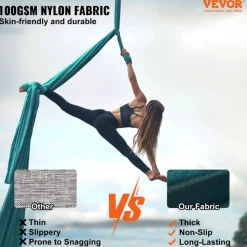 VEVOR Aerial Yoga Hammock & Swing, 5.5 Yards, Aerial Yoga Starter Kit with 100gsm Nylon Fabric, Full Rigging Hardware & Easy Set-up Guide, Antigravity Flying for All Levels Fitness Bodybuilding, Green