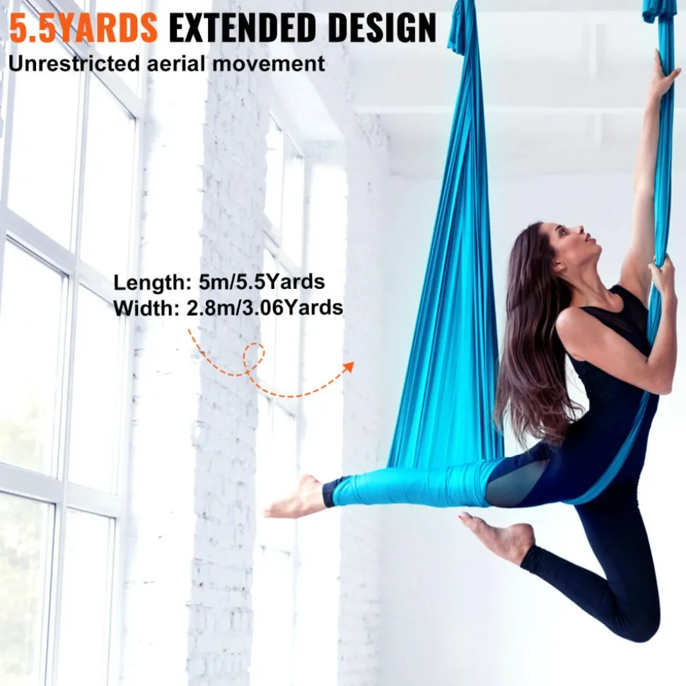 VEVOR Aerial Yoga Hammock & Swing, 5.5 Yards, Aerial Yoga Starter Kit with 100gsm Nylon Fabric, Full Rigging Hardware & Easy Set-up Guide, Antigravity Flying for All Levels Fitness Bodybuilding, Blue