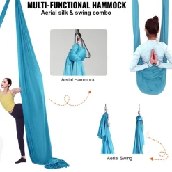 VEVOR Aerial Yoga Hammock & Swing, 5.5 Yards, Aerial Yoga Starter Kit with 100gsm Nylon Fabric, Full Rigging Hardware & Easy Set-up Guide, Antigravity Flying for All Levels Fitness Bodybuilding, Blue