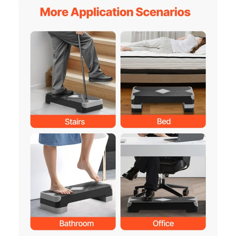 VEVOR Aerobic Exercise Step Platform, 28-Inch Workout Aerobic Stepper, Height Adjustable Fitness Training Step Deck Trainer with 4 Risers, Non-Slip Surface Bench for Home Gym Cardio Strength, Gray
