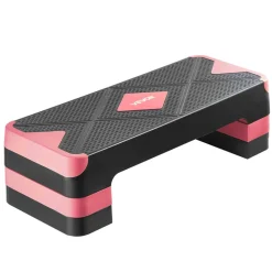 VEVOR Aerobic Exercise Step Platform, 28-Inch Workout Aerobic Stepper, Height Adjustable Fitness Training Step Deck Trainer with 4 Risers, Non-Slip Surface Bench for Home Gym Cardio Strength, Red