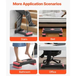VEVOR Aerobic Exercise Step Platform, 28-Inch Workout Aerobic Stepper, Height Adjustable Fitness Training Step Deck Trainer with 4 Risers, Non-Slip Surface Bench for Home Gym Cardio Strength, Red