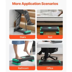 VEVOR Aerobic Exercise Step Platform, 28-Inch Workout Aerobic Stepper, Height Adjustable Fitness Training Step Deck Trainer with 4 Risers, Non-Slip Surface Bench for Home Gym Cardio Strength, Green